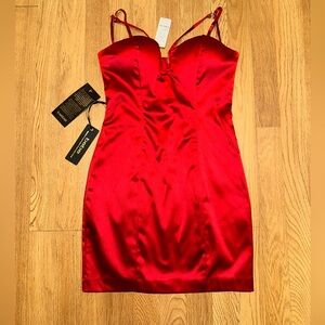 bebe Red Satin Slip Dress with Sweetheart Neckline adjustable strap